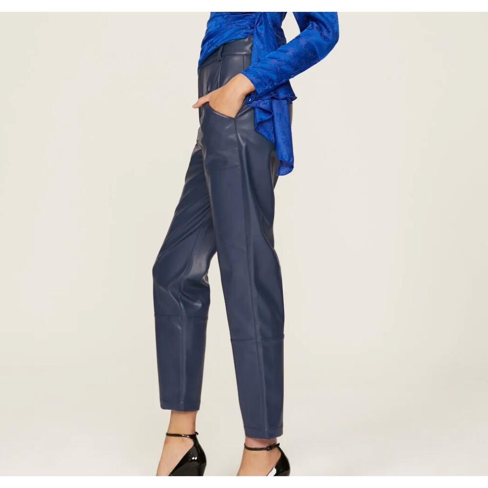 Ronny Kobo Blue Faux Leather Pants SIZE 4 Trouser Tapered Career Designer $305 - Picture 2 of 13